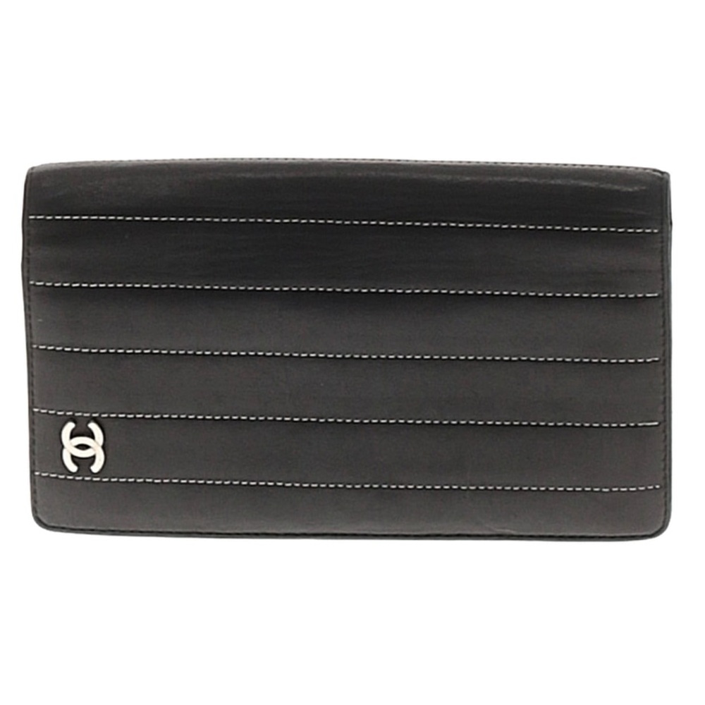 Vintage Chanel Vertical Quilt Lambskin Wallet & COA